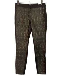 WHBM Black & Gold The Jacquard Skinny Ponte Pants Women Sz 6